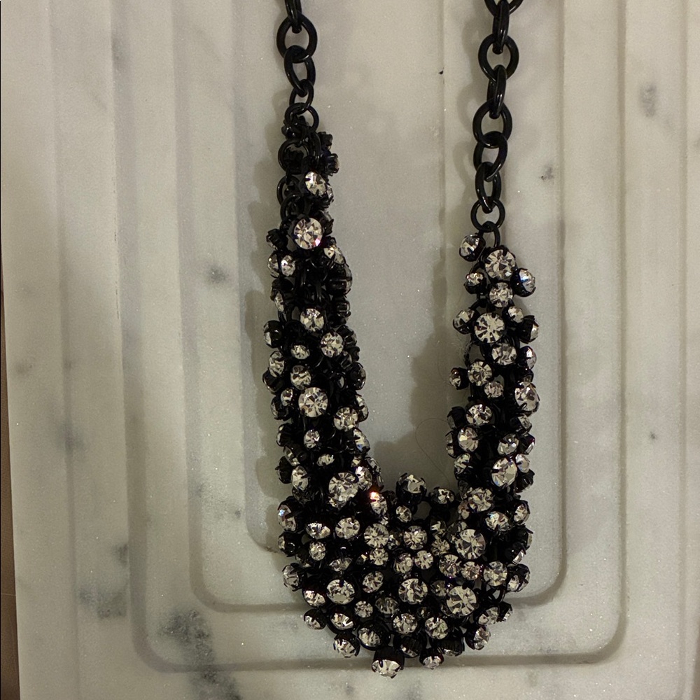 J. Crew Black Necklace with Silver Crystals